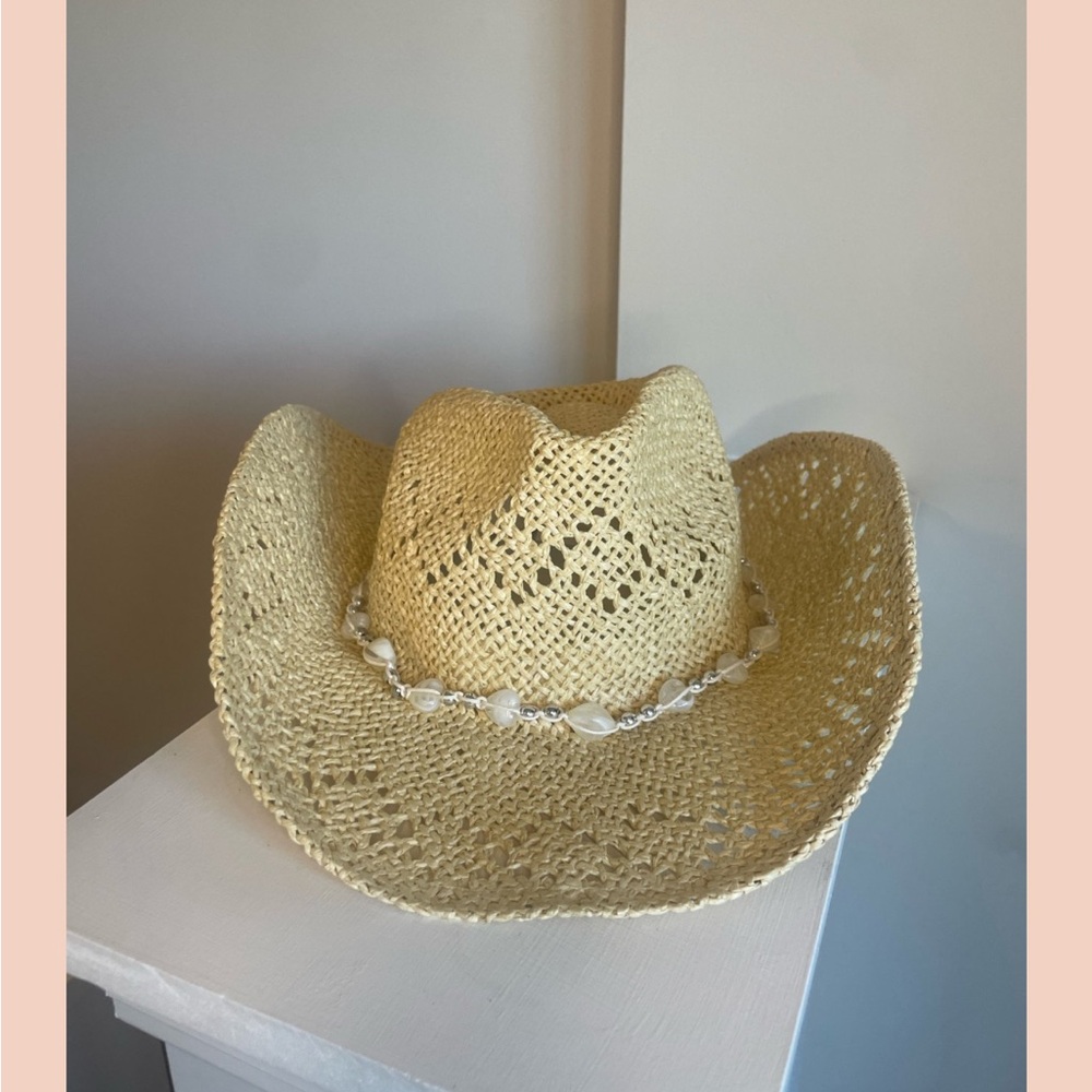 Straw beaded cowgirl hat